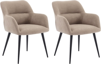 Vente-unique - Stuhl mit Armlehnen 2er-Set - Stoff & schwarzes Metall - Beige - HEKA