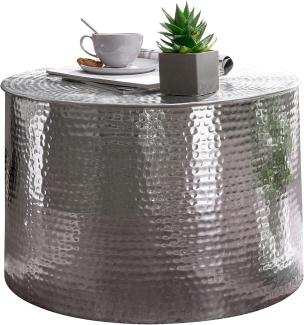 Wohnling Couchtisch RAHIM 61 x 40,5 x 61 cm Aluminium Beistelltisch orientalisch rund, Silber