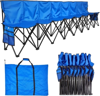 VEVOR tragbare Mannschaftsbank Sitzbank Campingbank (8 Personen) mit Seitentaschen & Tragetasche, Klappbank mit Rückenlehne, Seitenbank für Fußball Baseball Outdoor-Aktivitäten Blau