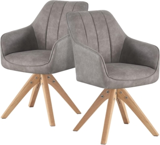 DUBI Möbel Drehstuhl THOMAS-ELLY, 360° drehbar Massivholz Eiche Natur 2er-Set