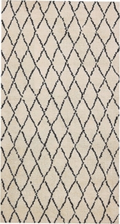 Teppich beige schwarz 80 x 150 cm geometrisches Muster Kurzflor MIDYAT