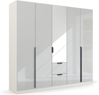 Kleiderschrank Drehtürenschrank Modern | 5-türig | mit Spiegeltüren & Schubkästen | glasweiß / alpinweiß | 226x210