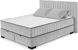 Stella Trading NAGOL C Boxbett 160x200, Silber - Bequemes Doppelbett mit Bettkasten und Premium 9-Zonen-Federkern Wendematratze - 185 x 114 x 214 cm (B/H/T)