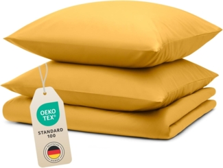 Blumtal Bettwäsche 200x220 cm & 2 Kissenbezüge 40x80 cm - Bettbezüge aus Atmungsaktivem Mikrofaser, Superweiches Bettbezug Set, Oeko-Tex Zertifiziert, 3teilig - Gelb