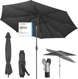 Sekey 350cm Sonnenschirm mit Kurbel und Auto Kippen,Marktschirm für Terrasse,Balkon & Garten,Windfest Stabil UPF 50+,Grau,Rund