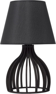 'Agueda' Tischlampe Schwarz Holz 36 cm Stoffschirm Lampenfuß in Gitteroptik Kabel mit Schalter Landhausstil