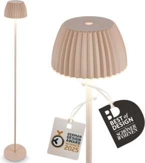 BRILONER - Riffle LED Stehlampe kabellos IP44 mit Touch, 19x124 cm, dimmbar, Memoryfunktion, Akku tauschbar, Akku Stehleuchte, Leselampe, Wohnzimmerlampe, German Design Award Winner 2025, Beige