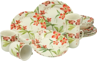 CreaTable 21134 Kombiservice Summer Cottage für 4 Personen, Steingut, rot/grün (1 Set, 16-teilig)