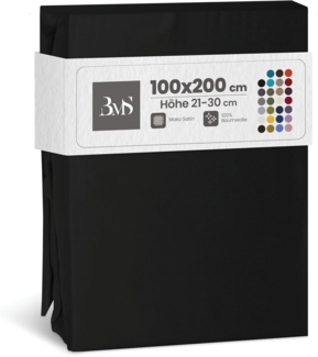 Bettwaesche-mit-Stil Mako-Satin Spannbettlaken schwarz 100x200cm Höhe 21-30cm