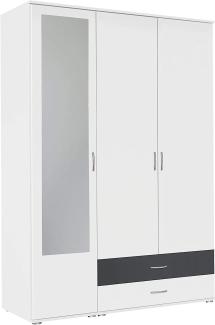 Rauch Möbel A9L92. 2R07 Noosa Schrank Drehtürenschrank, Weiß / Grau Metallic, 3-türig mit Spiegel und 2 Schubladen, inkl. Zubehörpaket Basic 1 Kleiderstange, 3 Einlegeböden BxHxT 127x188x52 cm