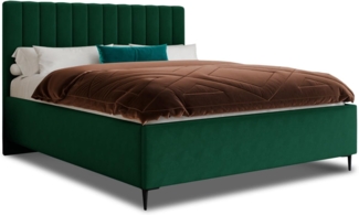 Polsterbett Soho - Bettkasten mit Gasdruckfedern - Doppelbett mit Lattenrost, Bett mit Metallfüße und Polsterkopfteil, Bettgestell, Schlafzimmer, Velvet Stoff (Grün (Kronos 19), 160x200 cm)