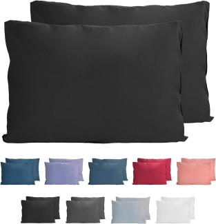 Komfortec 100% Baumwolle Kissenbezüge 2er Set 40x60 cm, Superweicher Premium Jersey Kopfkissenbezug 150 g/m², Kissenhülle, Schwarz