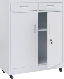 Aktenschrank HWC-O89, Stahlschrank Büroschrank, Rollen Türen Schubladen abschließbar Metall 116x90x40cm ~ weiß
