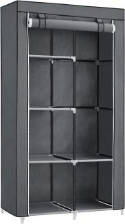 Kleiderschrank Stoffschrank Faltschrank mit 2 Kleiderstange (belastbar bis 25 kg) 7 Montagearten, 88 x 45 x 168cm ideal für Wohnzimmer, Schlafzimmer, Garage, Keller（Grau）RYG84G