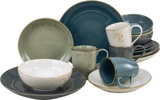 CreaTable 16253 Kombiservice Nature Collection für 4 Personen, Steinzeug, creme/blau (1 Set, 16-teilig)