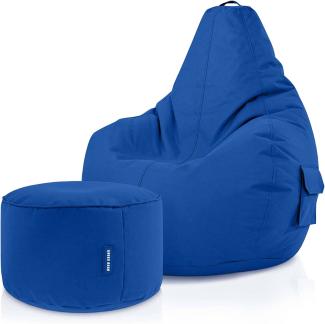 Green Bean© Sitzsack mit Rückenlehne + Hocker "Cozy+Stay" 80 x 70 x 90 cm - Gaming Chair mit 230L Füllung - Bean Bag Lounge Chair Sitzhocker Blau