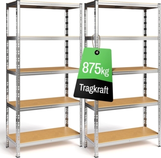 Ondis24 2er Set Metallregal Thomas, Lagerregal 90 x 40 x 180 (H) cm, Kellerregal bis 875kg belastbar, Silber, mit 5 Fachböden, je 175 kg belastbar, höhenverstellbar, Schwerlastregal (Easy-Mount)