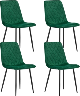 Home Collective Esszimmerstuhl Wohnzimmerstuhl Stuhl mit Velours-Sitz (ergonomisch, ideal für Wohnzimmer, Büro, Schlafzimmer oder Esszimmer), maximale Belastung: 120 kg, grün mit schwarzen Metallbeinen 4er Set