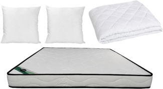 Vente-unique - Bett-Set mit Schaumstoffmatratze, Bambus-Bezug, Bettdecke + 2 Kissen - 140 x 190 cm - 15 cm hoch - KANANI von NATUREA