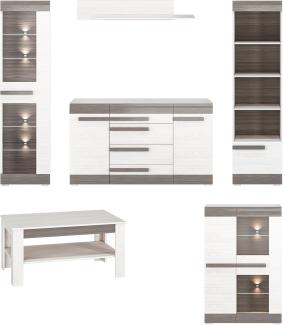 Wohnzimmer-Set "Blanco" Wohnwand 6-teilig Pinie weiß grau MDF