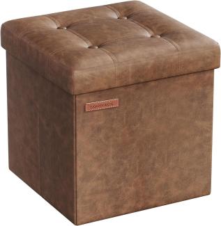 Songmics Sitzhocker 38 cm, Aufbewahrungsbox faltbar, Fußhocker mit Deckel, aus Kunstleder, bis 300 kg belastbar, für Eingang, Wohnzimmer, Schlafzimmer, kaffeebraun LSF030K11