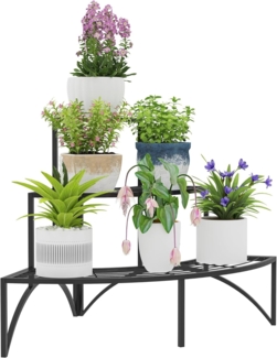 Outsunny Pflanzentreppe für Innen Außen, aus Metall, mehrstöckig, 60 cm hoch (3-Etagen Pflanzenständer, 1 St, Blumenständer), für Wohnzimmer, Garten Balkon Deko, Schwarz