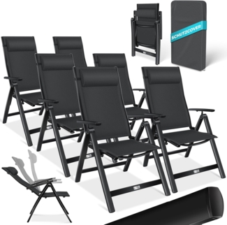 KESSER® Gartenstuhl Hochlehner mit Armlehnen | Aluminium Klappstuhl inkl. Kopfkissen Campingstuhl 7-Fach Verstellbar Rückenlehne | Atmungsaktiv & Wetterfest | Klappbar & Anti-Rutsch Schwarz, 6 Stück