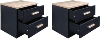 Vente-unique - 2er-Set Nachttische mit 2 Schubladen - Schwarz & Naturholz - SKAIDO
