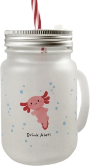 speecheese Glas Axolotl Mason Jar Henkel Trinkglas mit Deckel mit Spruch Drink Alotl