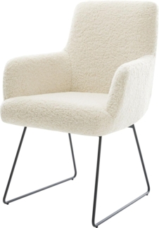 Esszimmerstuhl Heira-Flex mit Armlehnen Teddystoff Beige Kufengestell Schwarz Taschenfederkern