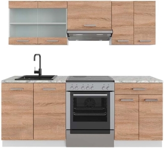 Vicco Küchenzeile Sonoma/Weiß 200 cm ohne Arbeitsplatte, R-Line