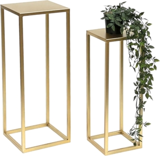 DanDiBo Blumenhocker Metall Gold Eckig Blumenständer Beistelltisch 96506 2er Set Blumensäule Modern Pflanzenständer Pflanzenhocker