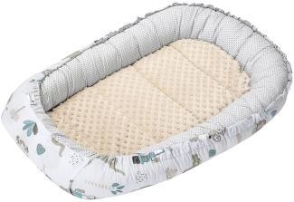 Medi Partners Babynest Kuschelnest Babynestchen 100% Baumwolle Nestchen Reisebett für Babys Säuglinge 100x60x15cm herausnehmbarer Einsatz (Mint Zoo mit beige Minky)