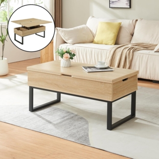 Couchtisch Rauli mit Hebeplatte und Stauraum 100x50x47 cm Eicheoptik [en. casa]