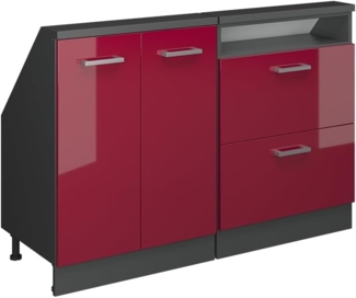 Vicco Küchenschrank für Dachschrägen Rot Hochglanz/Anthrazit 140 cm 2er Set, R-Line