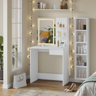 Schminktisch Dekos Weiß 75 cm mit LED-Spiegel und QI-Ladestation Vicco