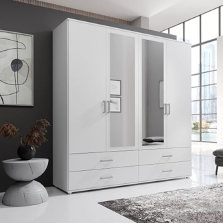 IVAR Kleiderschrank mit Spiegeln und Schubladen - Vielseitiger Drehtürenschrank 4-türig in Weiß - 180 x 190 x 51 cm (B/H/T)