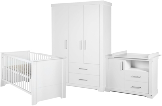 roba Kinderzimmerset 'Maxi' 3-teilig - Bett 70 x 140 - Wickelkommode - Kleiderschrank 3-türig - Weiß