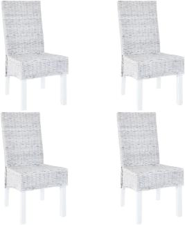 vidaXL Esszimmerstühle 4 Stk. Weiß Kubu Rattan und Mangoholz 275465