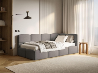 Selsey Polsterbett 90x200 cm Rechts mit Bettkasten Jugendbett für Kinderzimmer Inkl. HR30 Matratze Stabiler Kiefern Fichtenholzrahmen Gepolstetes Kopfteil Komfortabel & Praktisch Grau