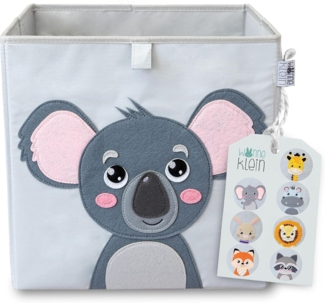 wonneklein Aufbewahrungsbox Kinder grau I extra stabile Spielzeugkiste für Kinderzimmer I Box (33 x 33 x 33 cm) zur Aufbewahrung I graue Ordnungsbox mit Tier Motiv (Koko Koala)