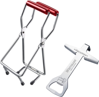Westmark Set, 2tlg.: 1 Schraubdeckelöffner + 1 Glasheber, Hochwertiger Kunststoff/Stahl, Vacumex, Silber/Rot, 105322E6, 25 x 10 x 7 cm