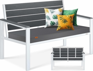 KESSER® Gartenbank mit Kissen – Sitzbank Wetterfest 2-Sitzer Parkbank in Holzoptik Balkonbank für Garten Terrasse Balkon bis 300 kg belastbar UV-beständig inkl. abnehmbarem & waschbarem Polsterbezug Anthrazit / Weiß