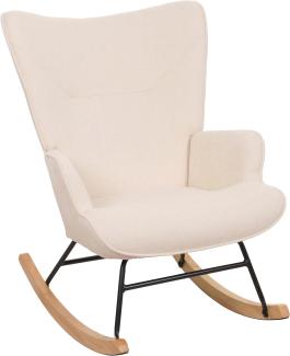 Schaukelstuhl HWC-N14, Schwingstuhl Relaxsessel Fernsehsessel, Massiv-Holz Metall Stoff/Textil 320g/m² ~ creme