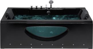 Whirlpool Badewanne schwarz rechteckig mit LED 180 x 80 cm HAWES