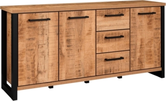 trendteam smart living - Enna - Sideboard - Mango/Schwarz - Kommode mit 3 Türen, 3 Einlegeböden und 3 Schubladen - (BxHxT) 180 x 86 x 45 cm – Schubladen mit Vollauszug-Funktion