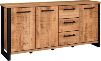 trendteam smart living - Enna - Sideboard - Mango/Schwarz - Kommode mit 3 Türen, 3 Einlegeböden und 3 Schubladen - (BxHxT) 180 x 86 x 45 cm – Schubladen mit Vollauszug-Funktion
