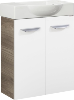 Fackelmann SBC LUXOR Gäste WC Set 2-teilig 55 cm, Braun hell/Weiß, 2 Türen, Keramik Hahnloch rechts