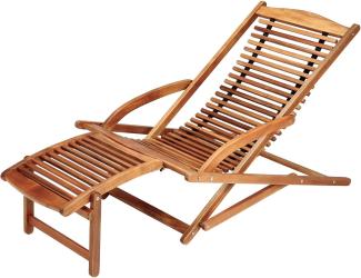 Casaria Gartenliege Braun, Wetterfest Holz klappbar Ergonomisch Kopfkissen Fußstütze