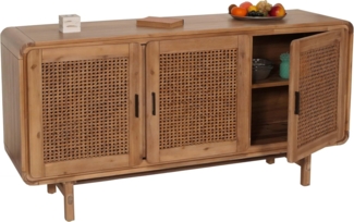 Sideboard HWC-M47, Schrank Kommode Anrichte, Staufächer, Rattan Akazie Massiv-Holz gebeizt 82 x 160 x 45 cm 38kg